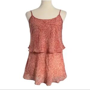 Cabi Tiered Ruffle Tank Top Size M Coral Print